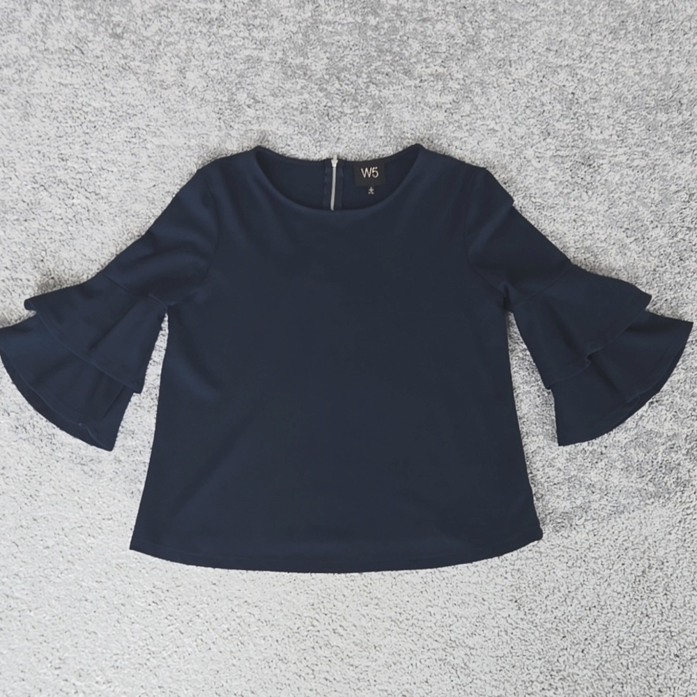 Navy Blue Ruffle Sleeve Top - Picture 2 of 2